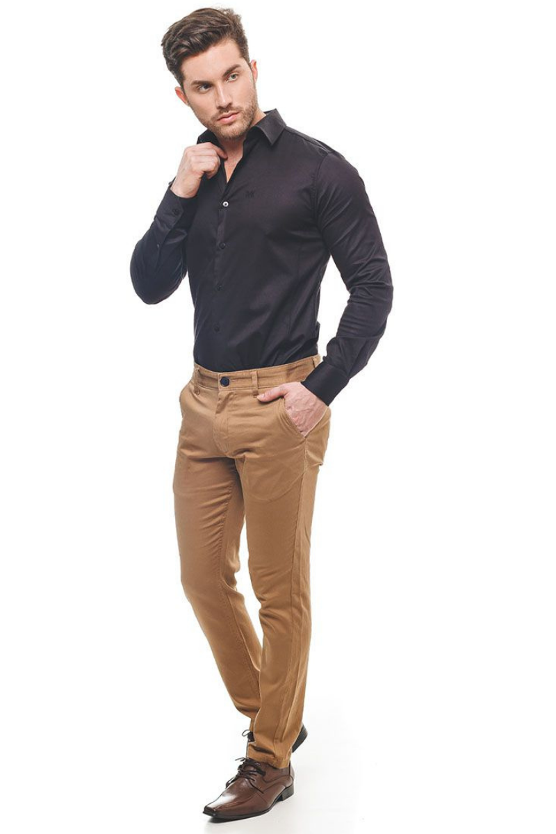 Camisa Social Masculina Preto Super Slim- Fio Egípcio