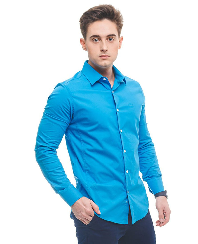 Camisa Social Masculina Azul Turquesa Super Slim