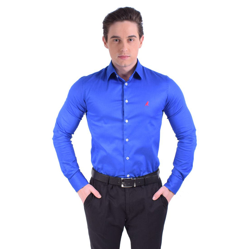 Camisa Social Masculina Azul Super Slim- Fio Egípcio