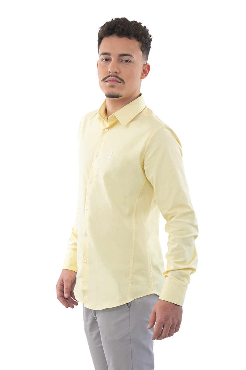 Camisa Social Masculina Amarelo Cítrico Super Slim