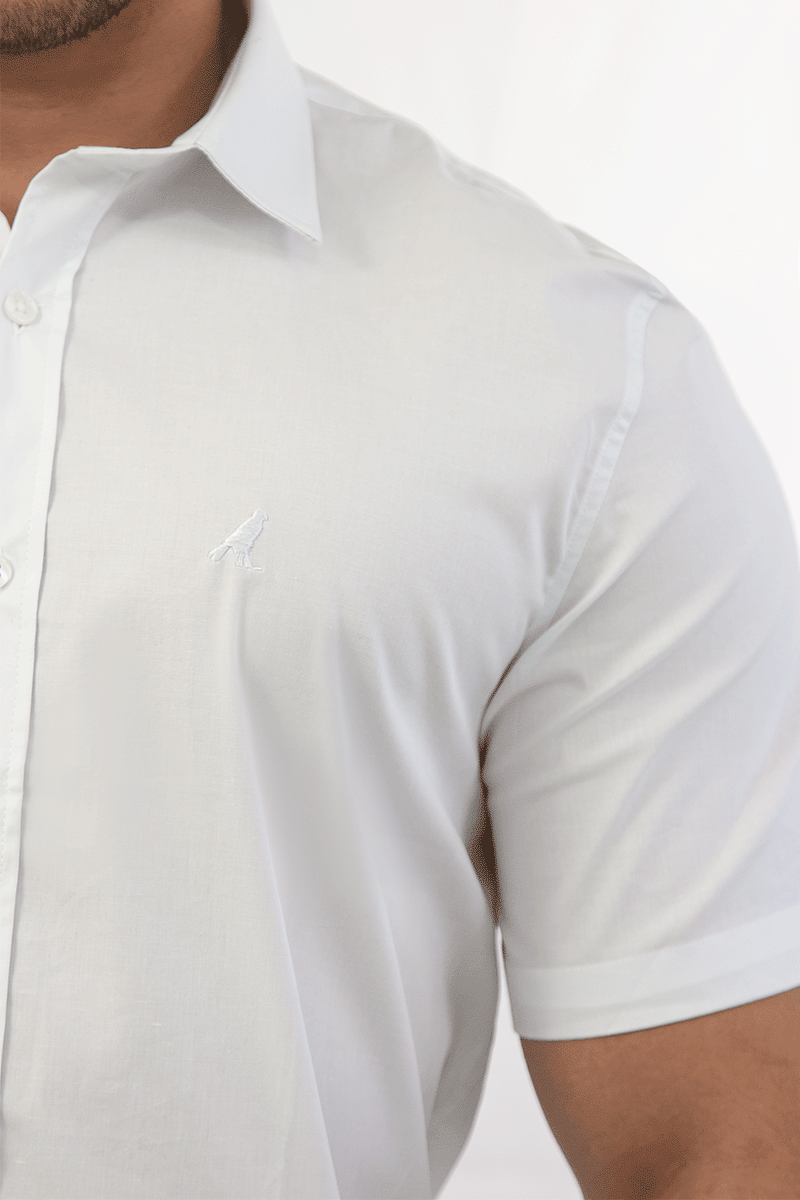 Camisa Social Masculina Slim Manga Curta Branca