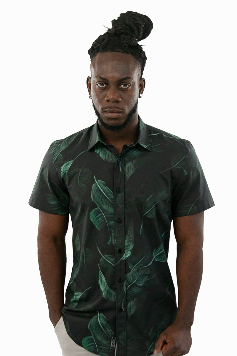 Camisa Social Masculina Slim Manga Curta Verde