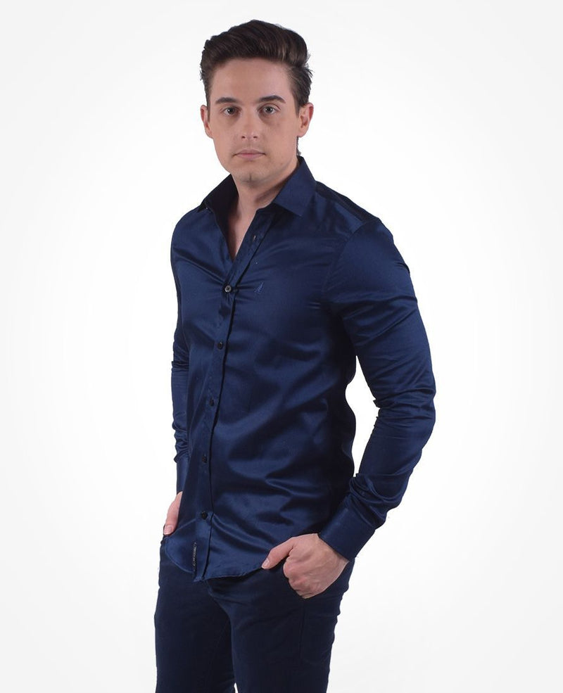 Camisa Social Masculina Azul Marinho Slim