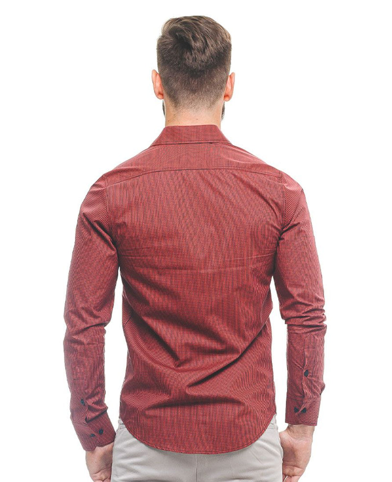 Camisa Social Masculina Xadrez Vermelho e Preto Slim