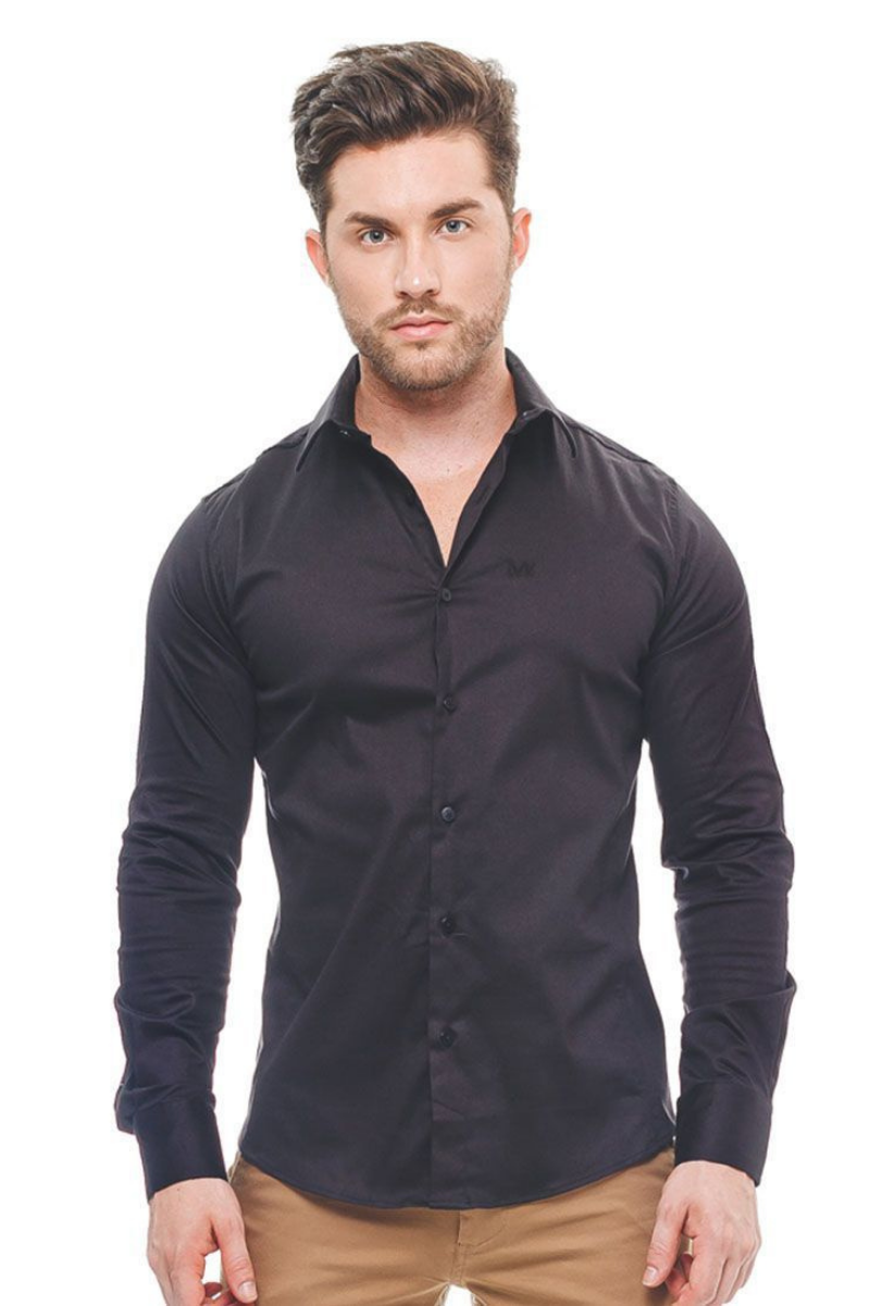 Camisa Social Masculina Preto Super Slim- Fio Egípcio