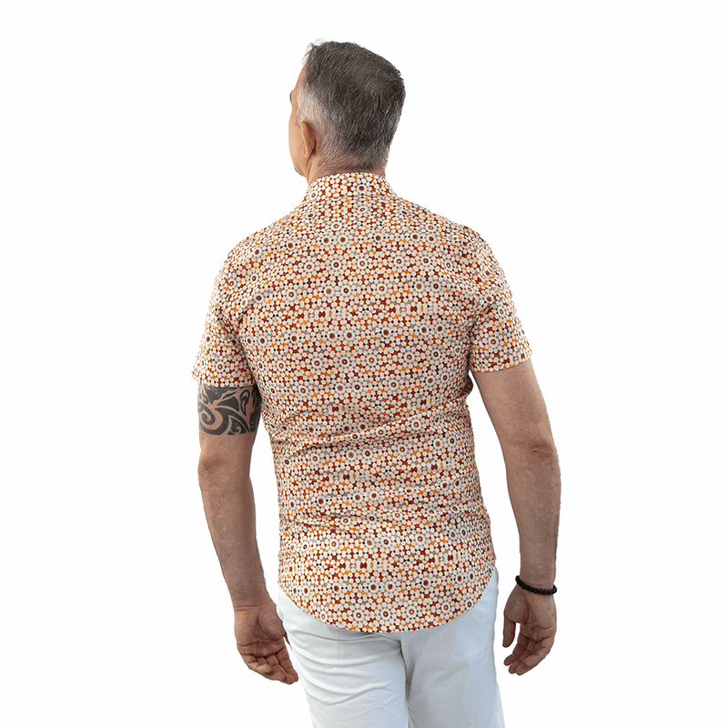 Camisa Social Masculina Slim Manga Curta Mandala