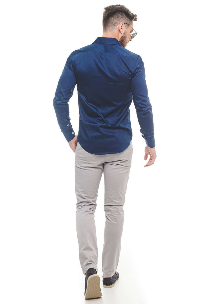 Camisa Social Masculina Azul Slim