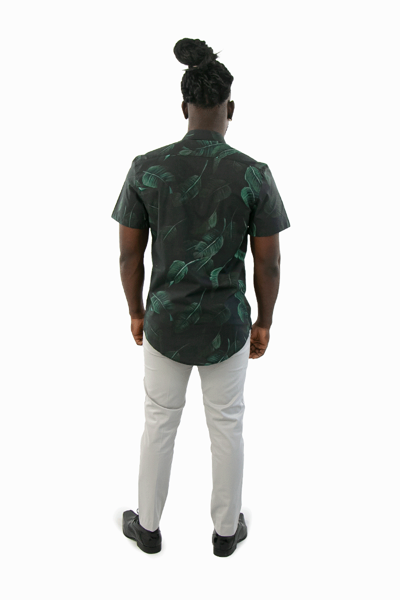 Camisa Social Masculina Slim Manga Curta Verde