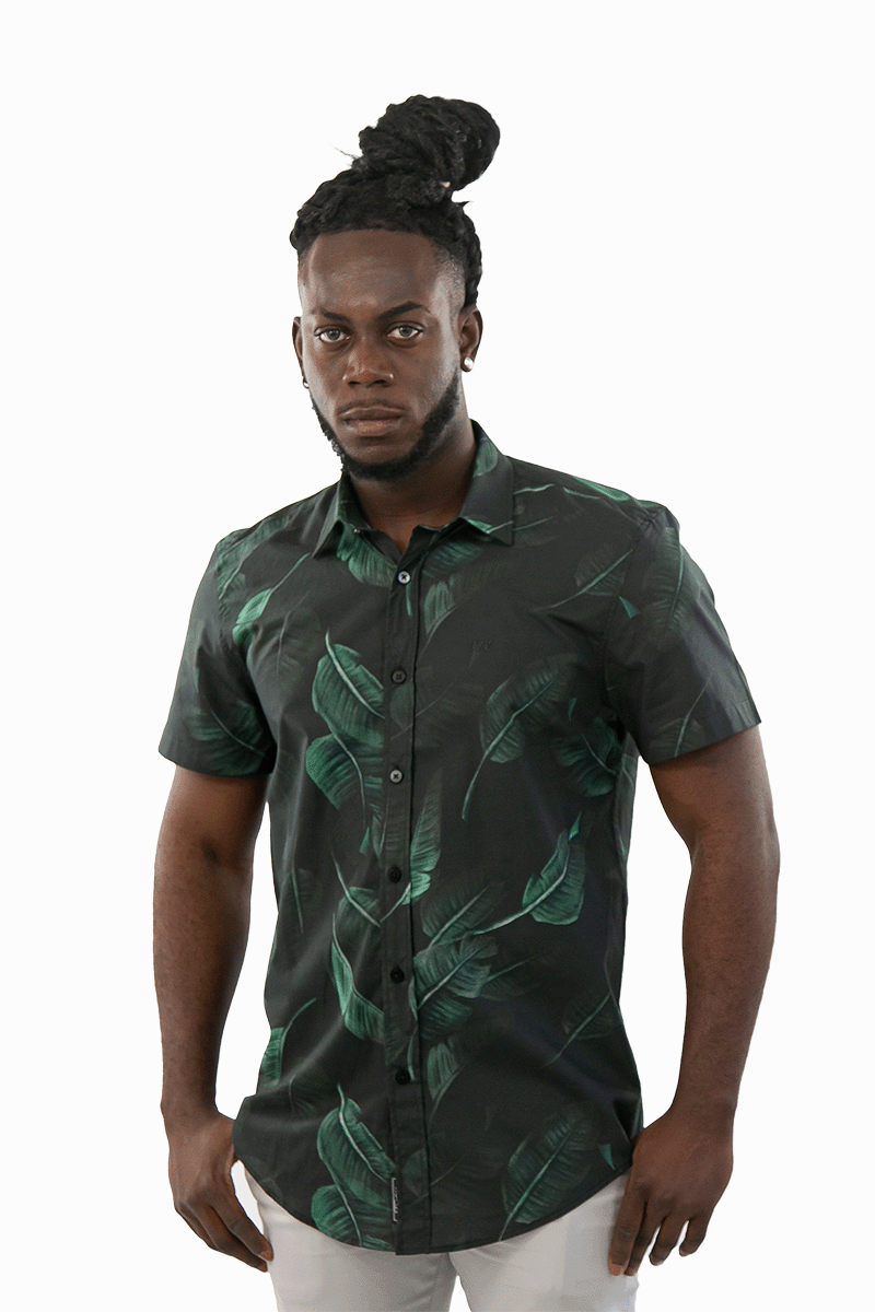 Camisa Social Masculina Slim Manga Curta Verde